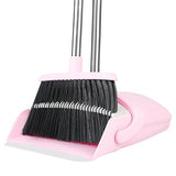 Pink Broom and Dustpan Set for Home, 52-in Long Handle Broom with Dustpan Combo with Dustpan Teeth Easy to Scrape Off Pet Hair, Indoor&Outdoor