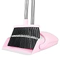 Pink Broom and Dustpan Set for Home, 52-in Long Handle Broom with Dustpan Combo with Dustpan Teeth Easy to Scrape Off Pet Hair, Indoor&Outdoor