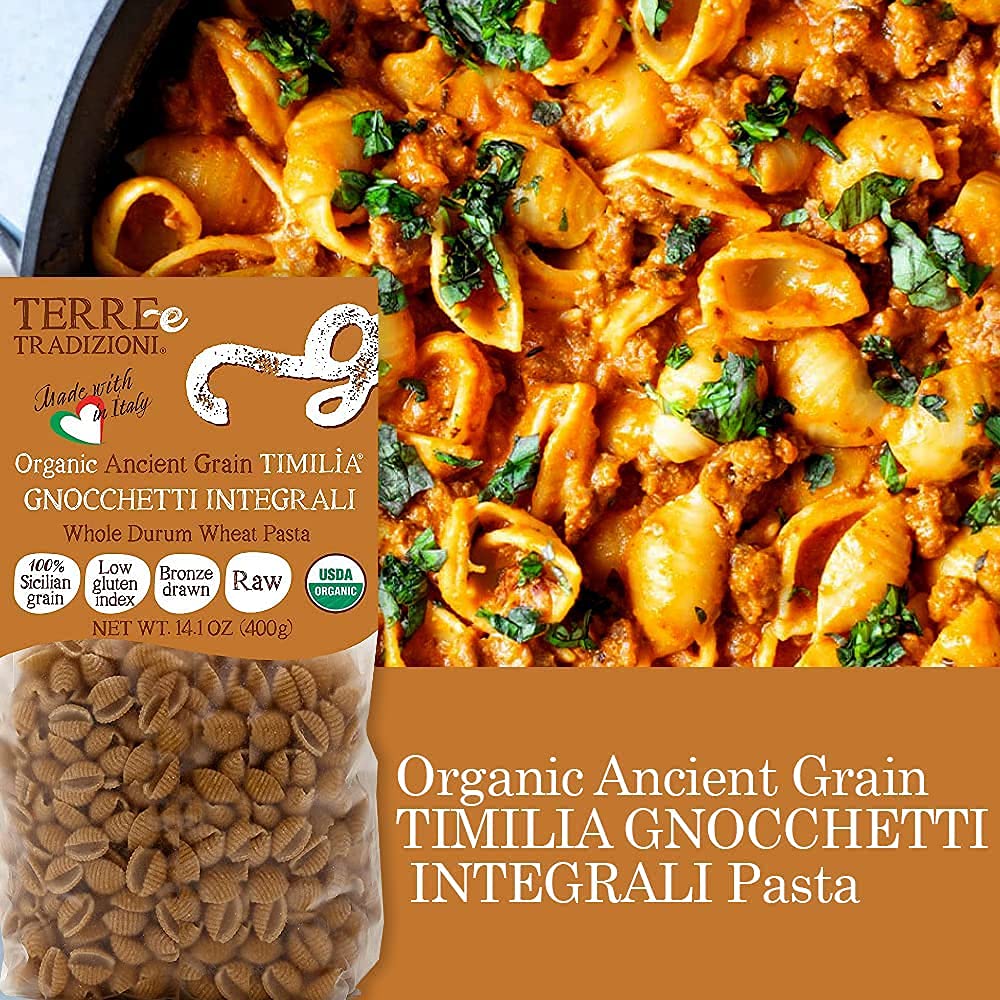 3 Packs Organic Italian Whole DURUM Wheat GNOCHETTI Pasta - Sicilian Ancient Grain Timilia Vegan Pasta Crafted in Italy. Low-Gluten Index. Has 6X More