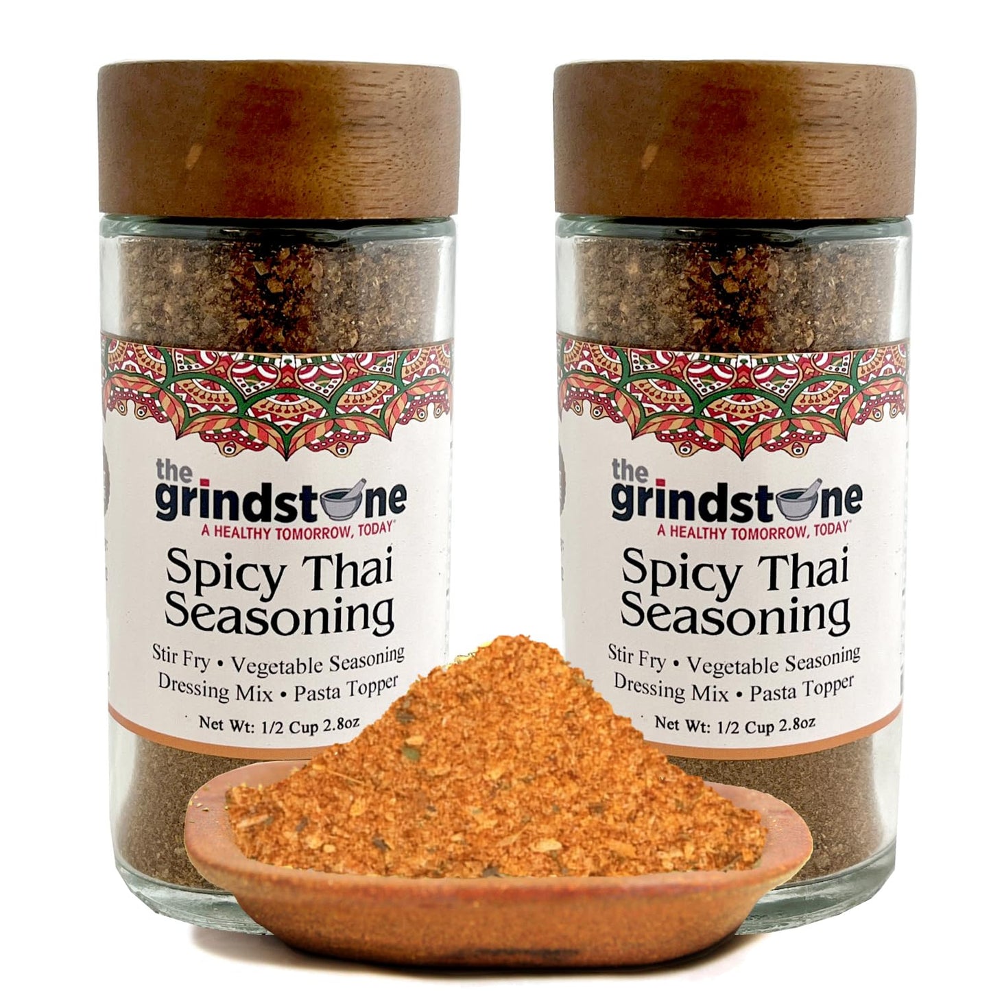 Stir Fry, Spicy Thai Seasoning, Salt Free Spice blend, Suited for all Vegetables, Meat, Stir Fry, Popcorn, Noodles, 2.5 oz Glass Bottle with Sifter
