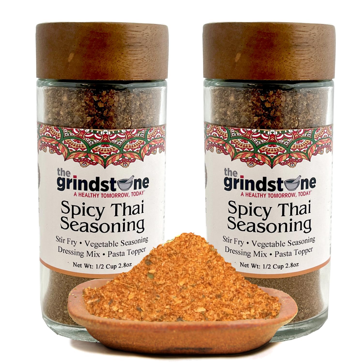 Stir Fry, Spicy Thai Seasoning, Salt Free Spice blend, Suited for all Vegetables, Meat, Stir Fry, Popcorn, Noodles, 2.5 oz Glass Bottle with Sifter