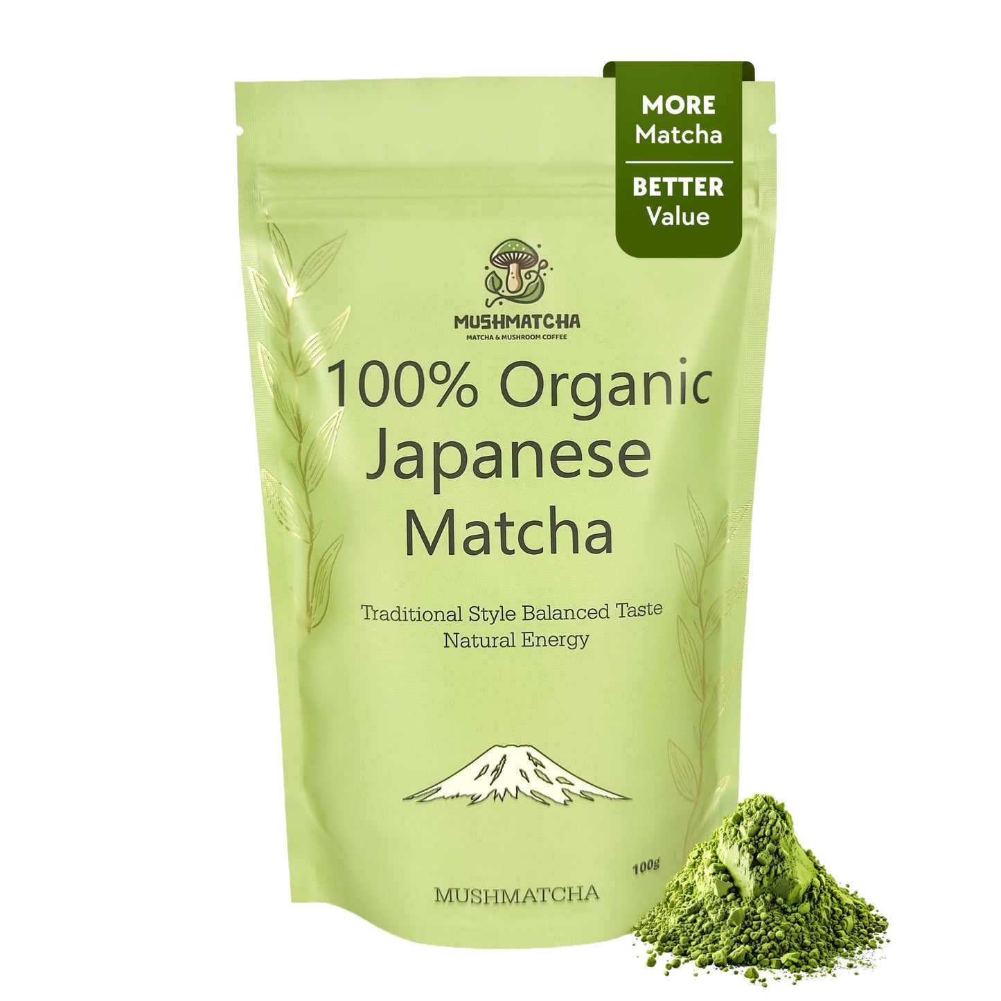 MushMatcha Organic Matcha Powder Grade 6A - Premium Ceremonial Green Tea Concentrate for Lattes, Smoothies & Baking, Pure Jade Leaf Blend, Unsweetened