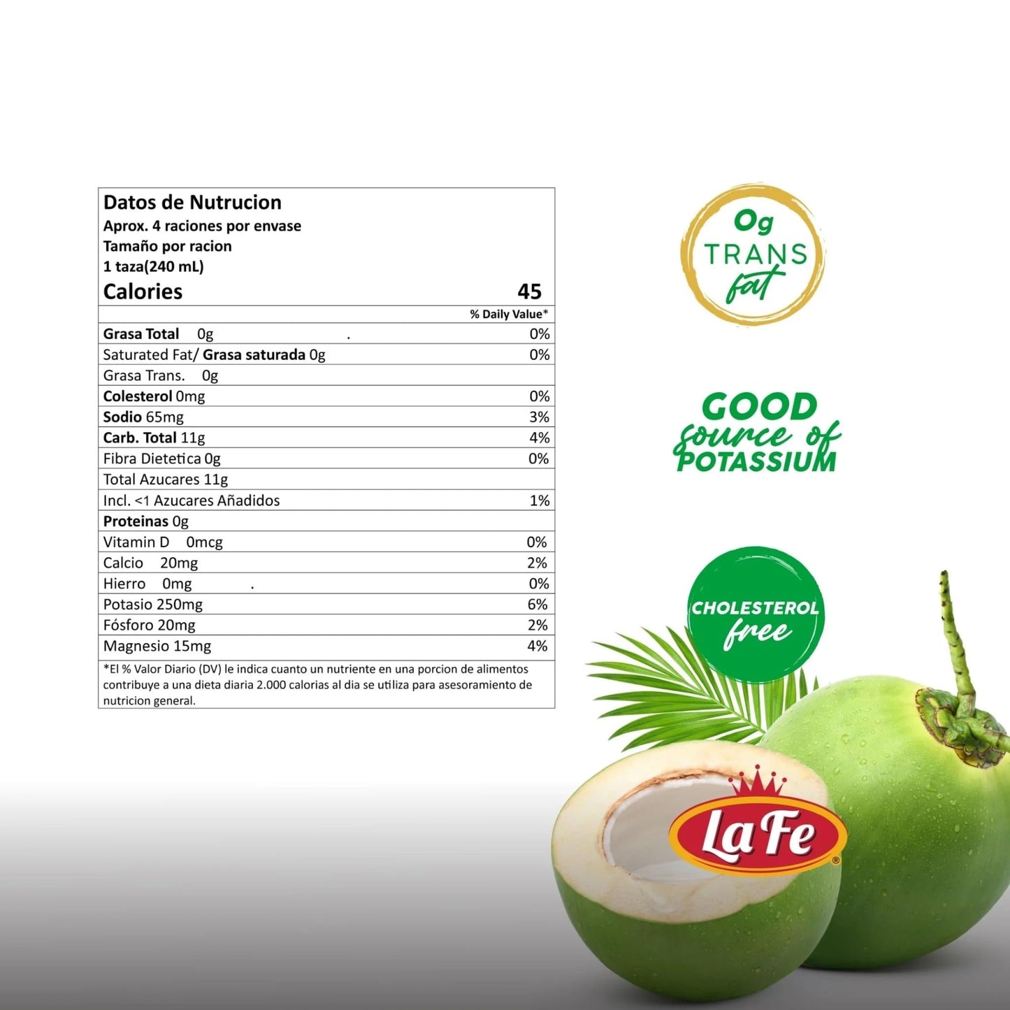 La Fe Coconut Water Carton No Pulp - 3 Pack - 33.8 oz each