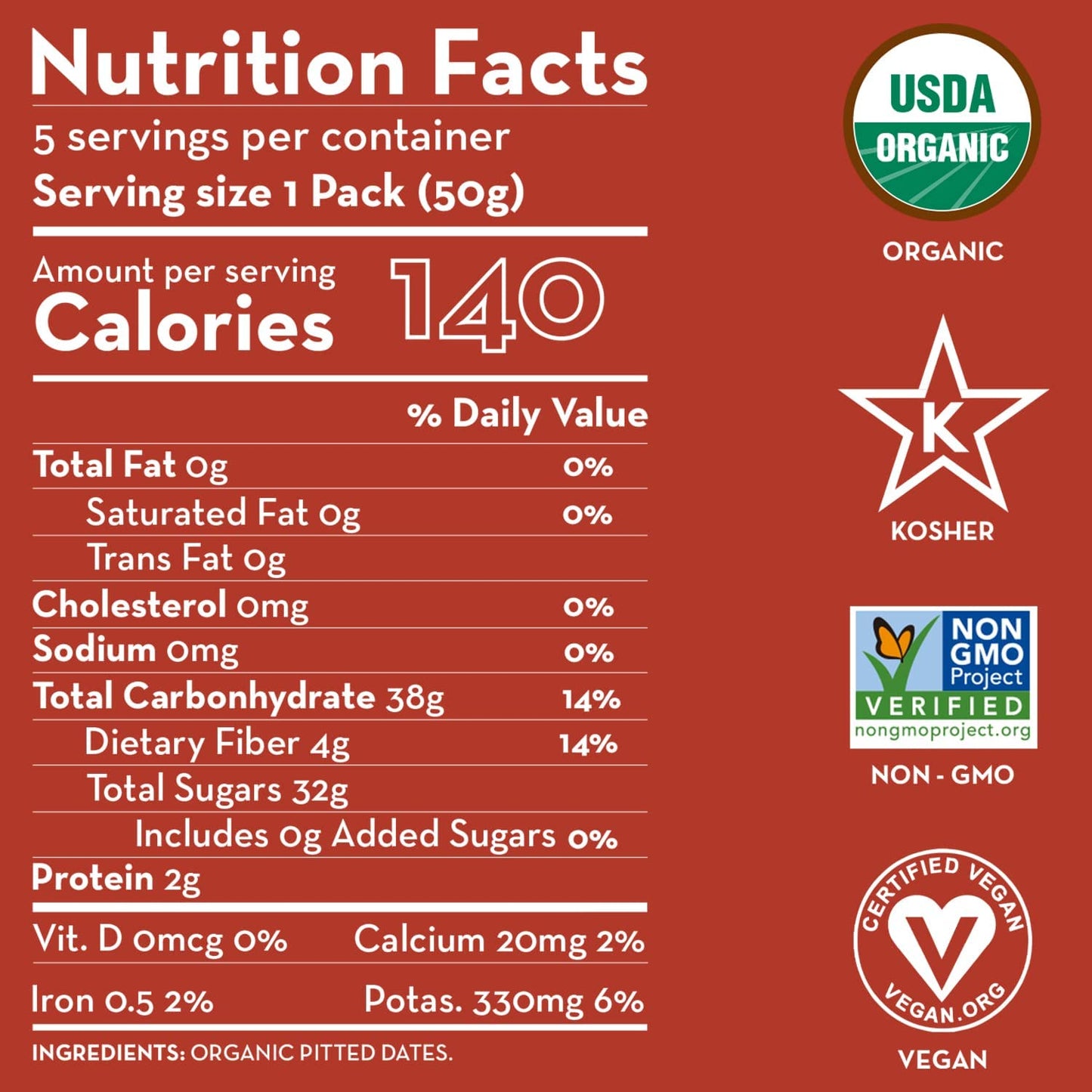 Sunny Fruit Organic Dried Pitted Deglet Nour Dates - 1 Bag (5 Individual Portion Packs) | No Preservatives, No Sugar Added | Healthy, Convenient