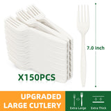 FEHHTO 100% Compostable Fork, 7" Disposable Cornstarch Forks Heavy Duty Cutlery BPI Certified Eco-Friendly Utensils Biodegradable Party Dinner