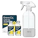 Grove Co. Tub and Tile Cleaner Refill Concentrate (2 x 1 Fl Oz) + 1 x Reusable Glass Spray Bottle (16 Oz) Plant-Based Cleaning Supplies Bundle, No