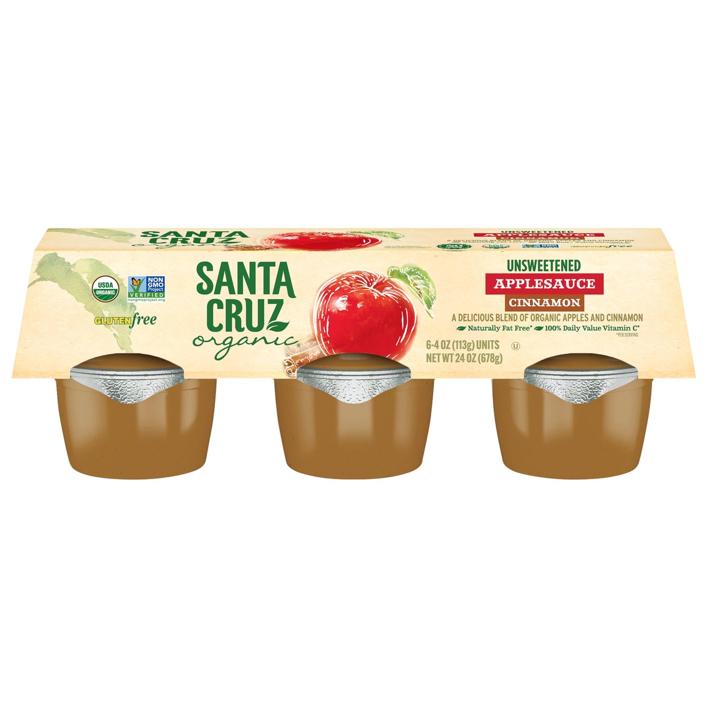 Santa Cruz Organic Cinnamon Apple Sauce Cups, 6 x 4oz (Pack of 1)