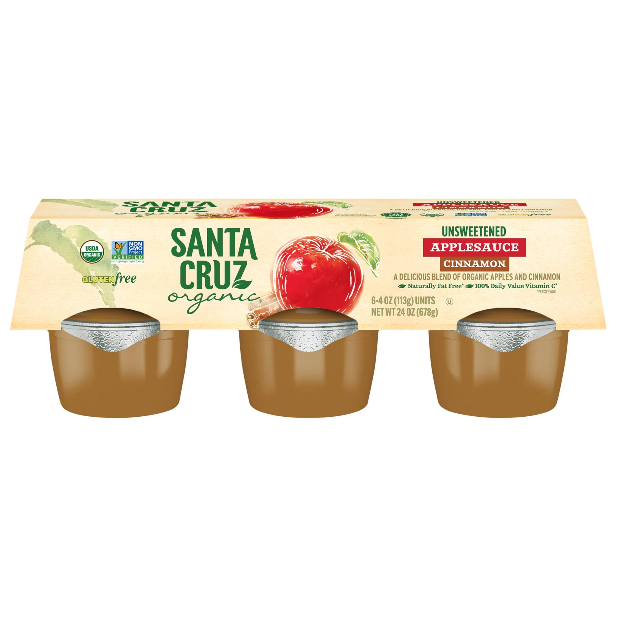 Santa Cruz Organic Cinnamon Apple Sauce Cups, 6 x 4oz (Pack of 1)