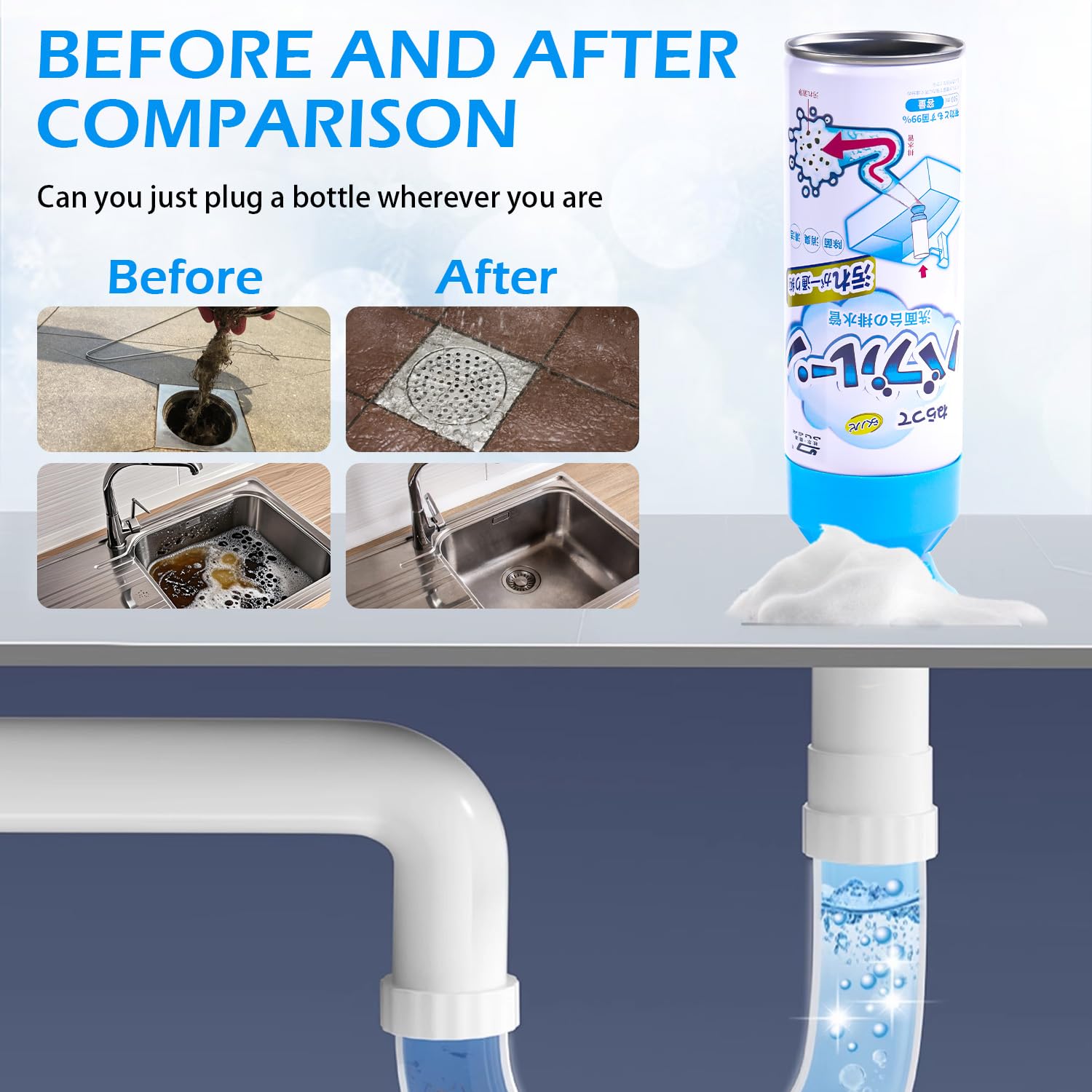 Foaming Drain Cleaner,Drain Clog Remover - Sink Cleaner and Deodorizer,Foaming Cleaners for Kitchen, Sinks, Shower Drains,Tubs(2pcs)