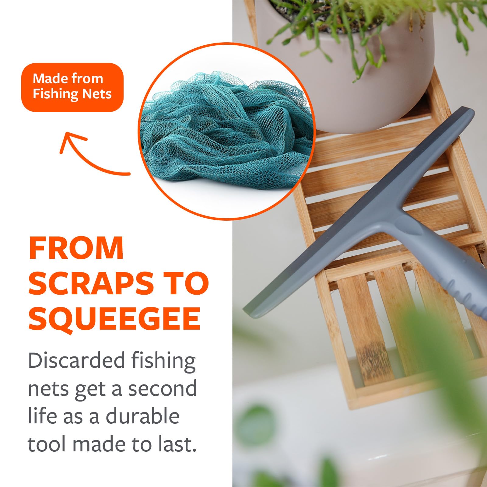 Full Circle Clean Ocean Squeegee - Shower, Glass, Window, Tile, Windshield - Streak-Free Finish with Rotating Hook for Easy Storage