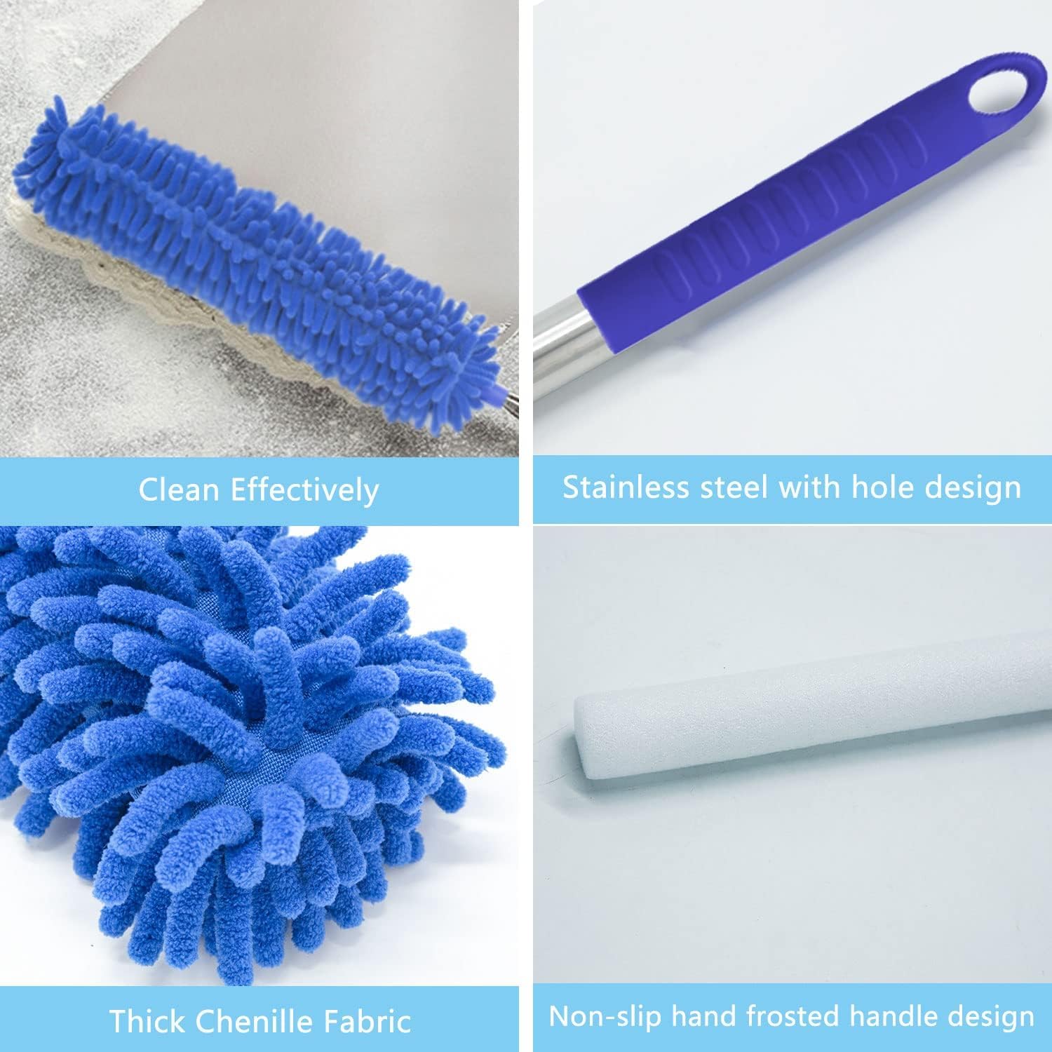 Buysenton Cobweb Duster with Extension Pole, Washable Cleaning Duster Kit with 3 Duster Heads, Cobweb Duster, Corner Brush, 15-100 Inch Long Aluminum