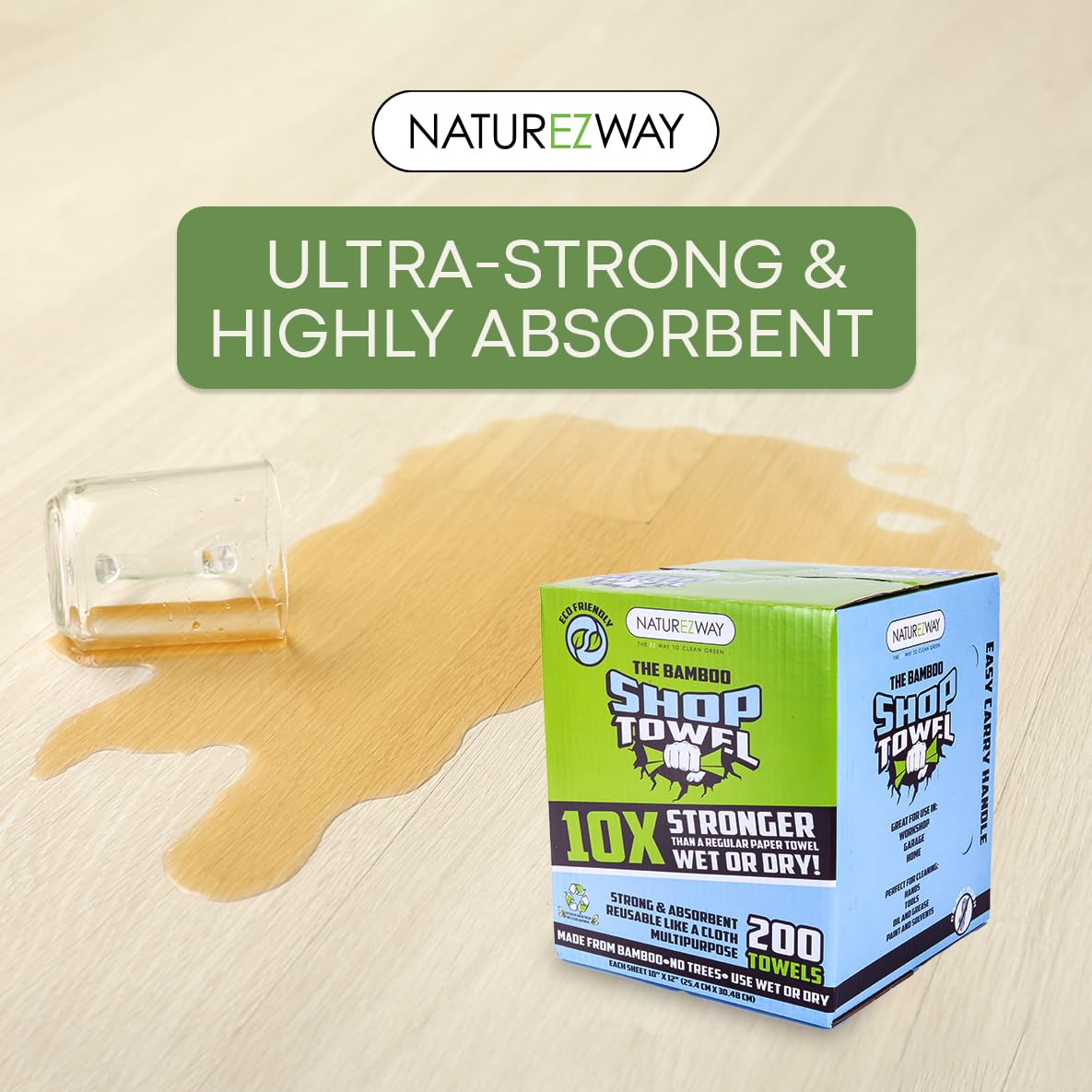 NatureZway Premium Shop Towels - 200 Sheets per Box: Ultra-Absorbent, Eco-Conscious & Durable - Ideal for Car Enthusiasts