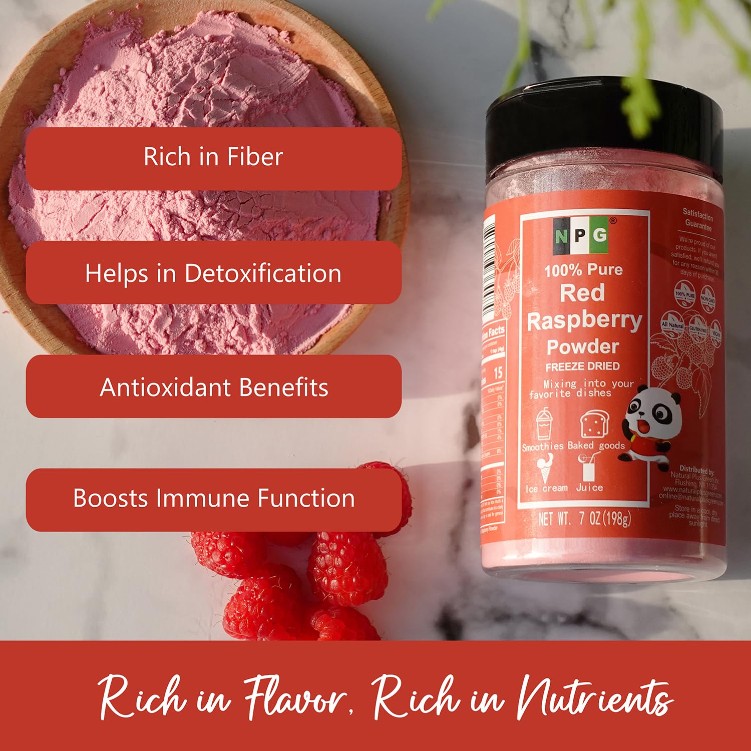 NPG Freeze Dried Red Raspberry Juice Powder 7 Oz, Seedless Fine Superfood Powder for Flavoring, Coloring, Baking, Smoothies, Purees, and Acai Bowls