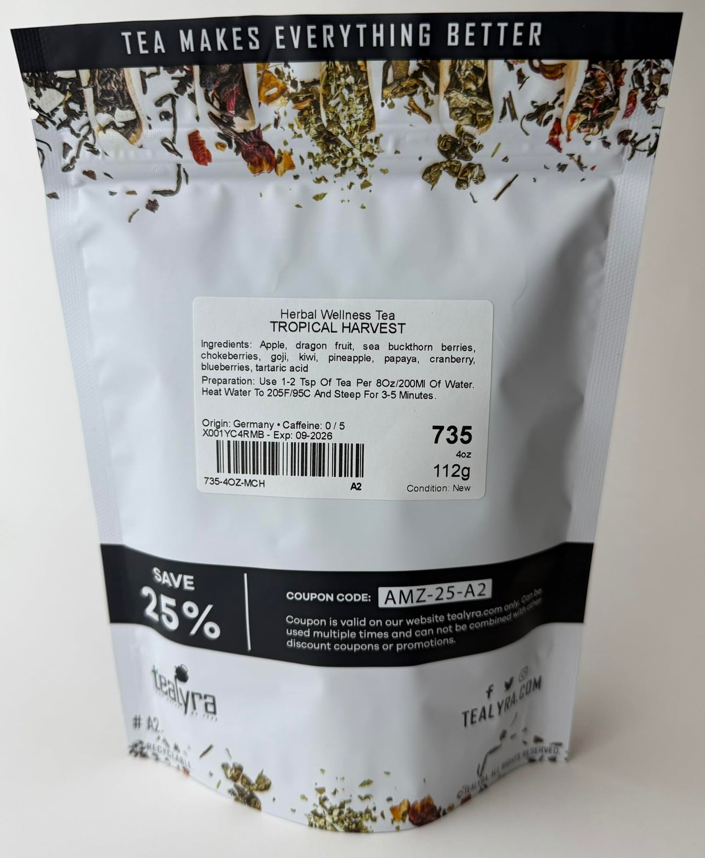Tealyra - Tropical Harvest - Fruity Herbal Loose Leaf Tea - Dragon Fruit - Sea Buckthorn - Goji - Pineapple - Cranberry - Caffeine Free - Hot or Iced