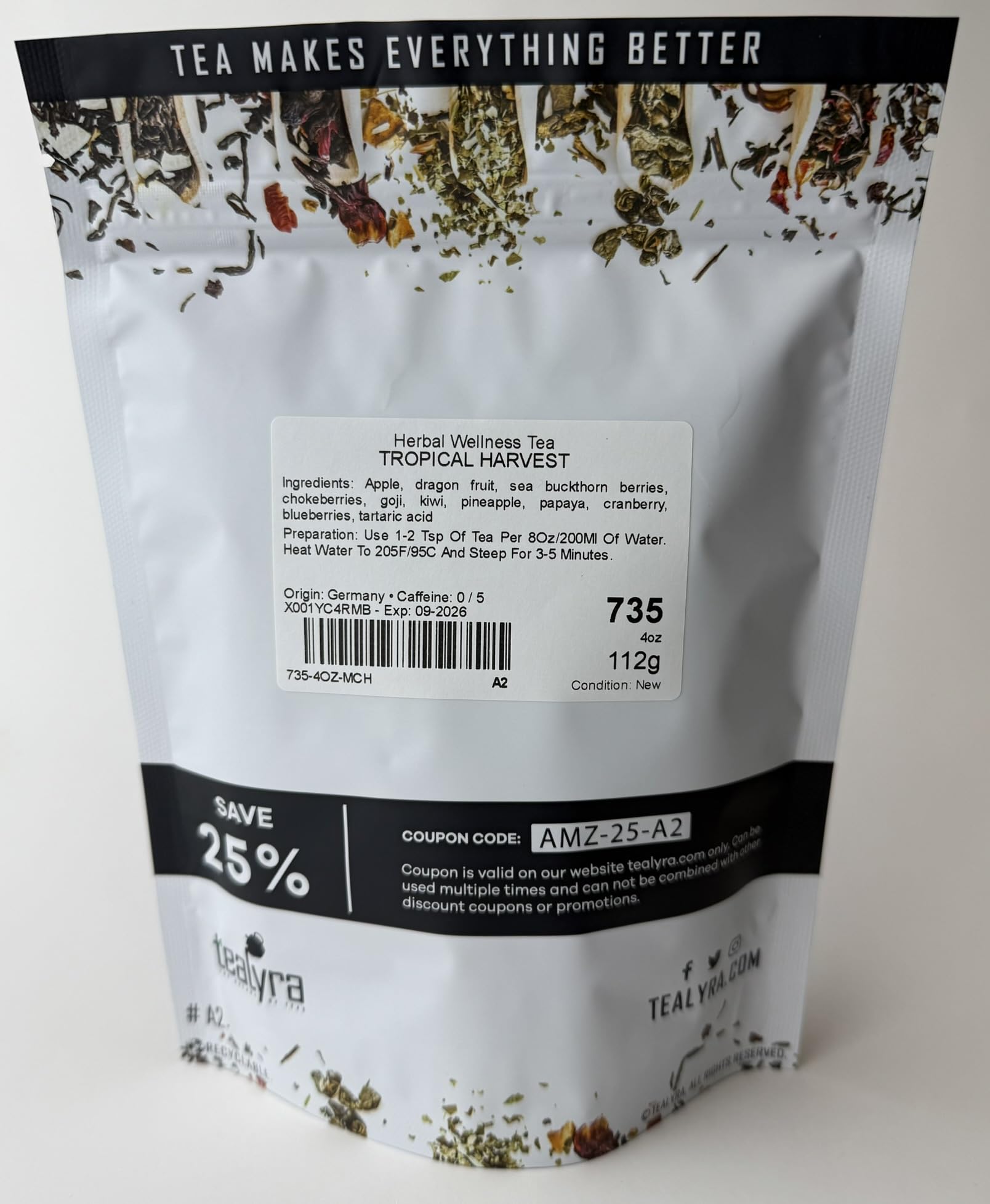 Tealyra - Tropical Harvest - Fruity Herbal Loose Leaf Tea - Dragon Fruit - Sea Buckthorn - Goji - Pineapple - Cranberry - Caffeine Free - Hot or Iced
