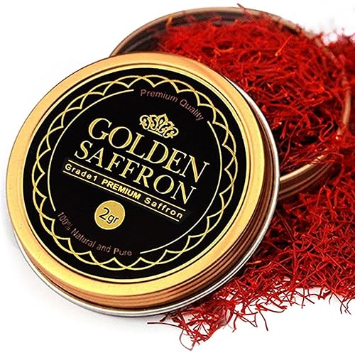 Golden Saffron, Finest Pure Premium All Red Saffron Threads, Grade A+ Super Negin, Non-GMO Verified. For Tea, Paella, Rice, Desserts, Golden Milk