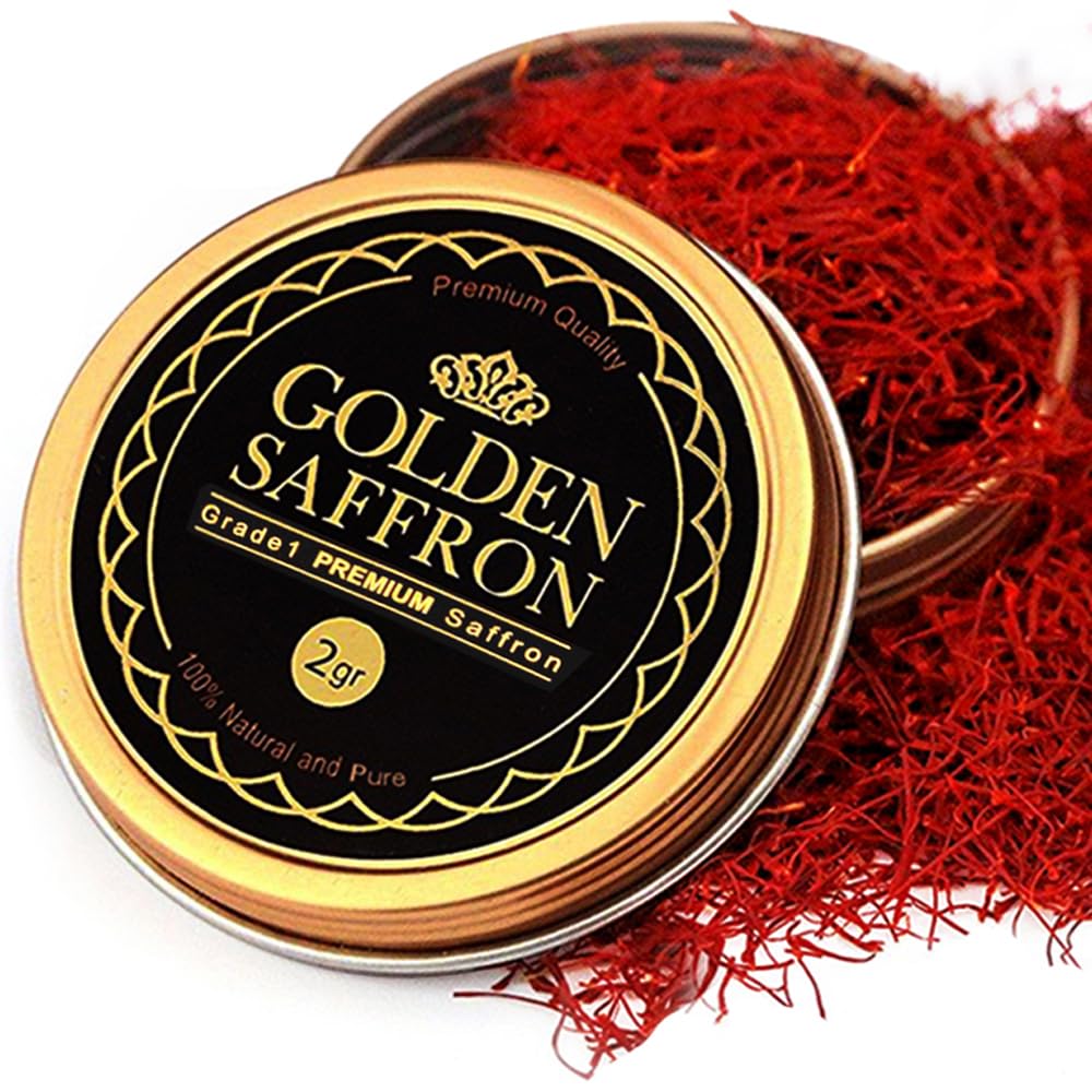 Golden Saffron, Finest Pure Premium All Red Saffron Threads, Grade A+ Super Negin, Non-GMO Verified. For Tea, Paella, Rice, Desserts, Golden Milk