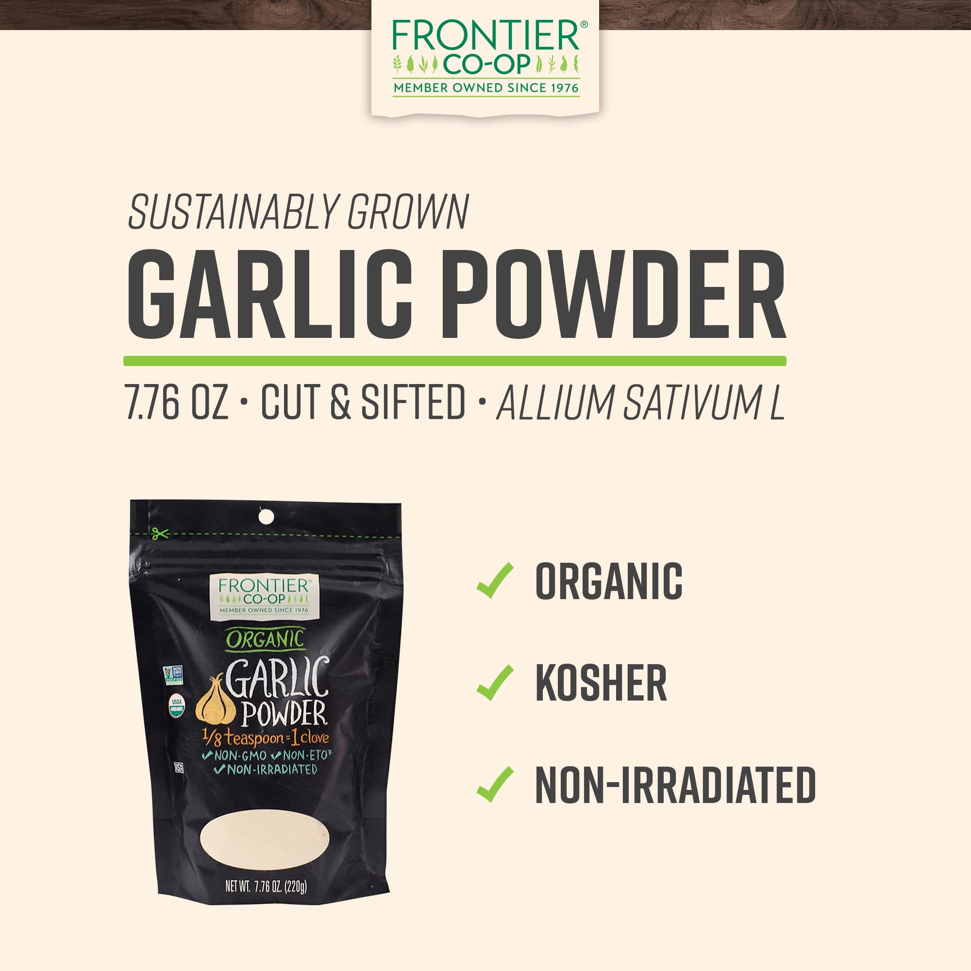 Frontier Co-op Organic Garlic Powder, 7.76-Ounce Bag, Pure and Natural Garlic Seasoning | Non-GMO and Kosher Certified | Add Flavor to Your Savory