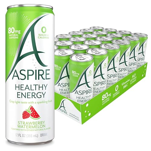 ASPIRE® Strawberry Watermelon, Healthy Energy Drink 80mg Natural Caffeine, Zero Sugar No Carbs Keto Friendly, 24 Pack Green Tea Sugar Free Drink Low