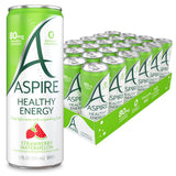 ASPIRE® Strawberry Watermelon, Healthy Energy Drink 80mg Natural Caffeine, Zero Sugar No Carbs Keto Friendly, 24 Pack Green Tea Sugar Free Drink Low
