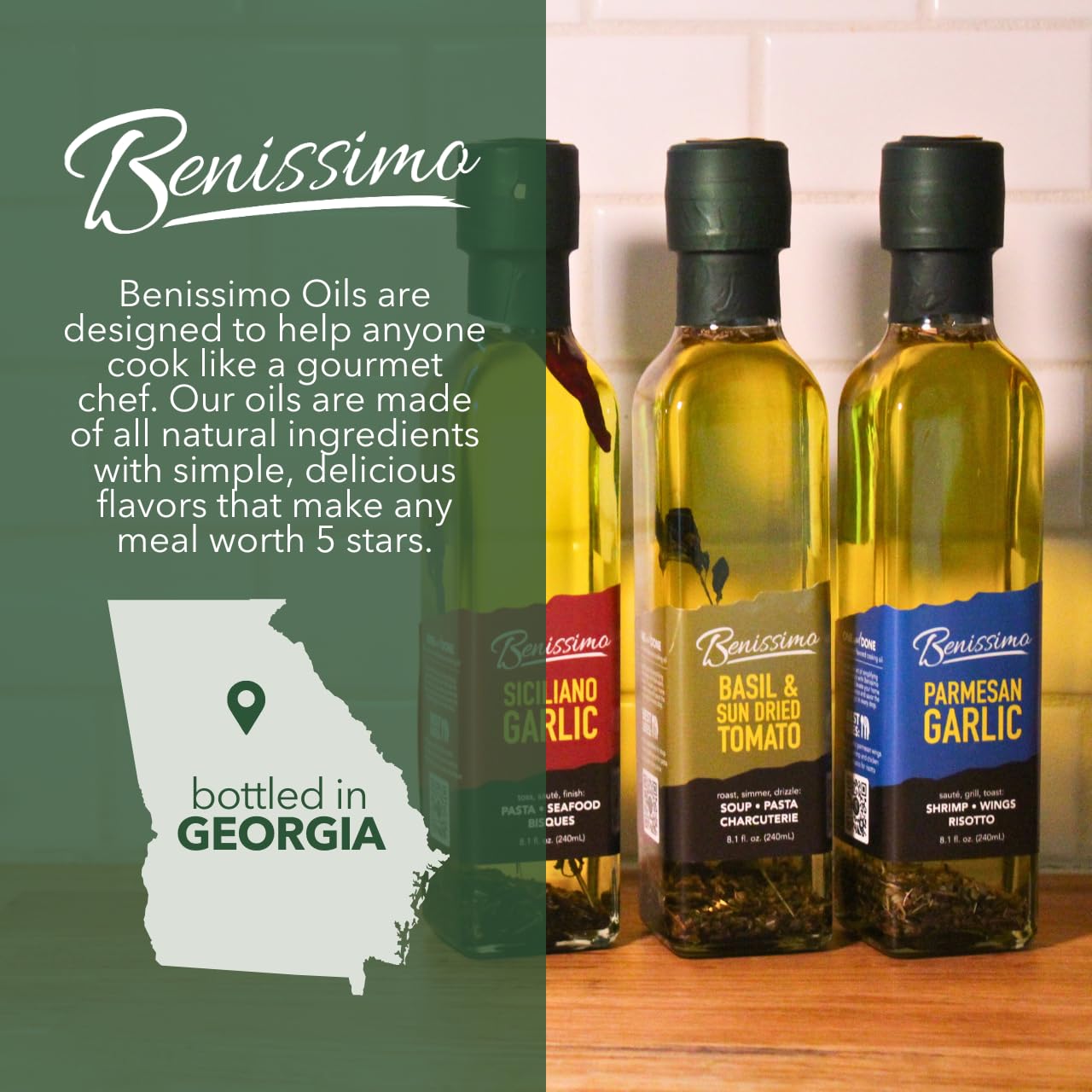 Benissimo Parmesan Garlic Herb Infused Oil, All Natural Gourmet Cooking Oil with Chef-Inspired Herbs, Ideal for Dipping, Marinades, Sautéing