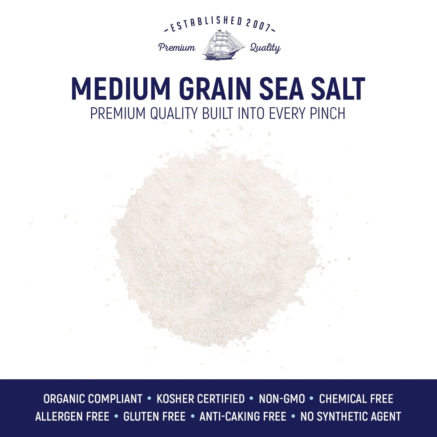 Natural Sea Salt Medium Grain, Gluten-Free Bulk Sea Salt for Commercial Use, No Artificial Additives, 40 LBS Bag in a Box