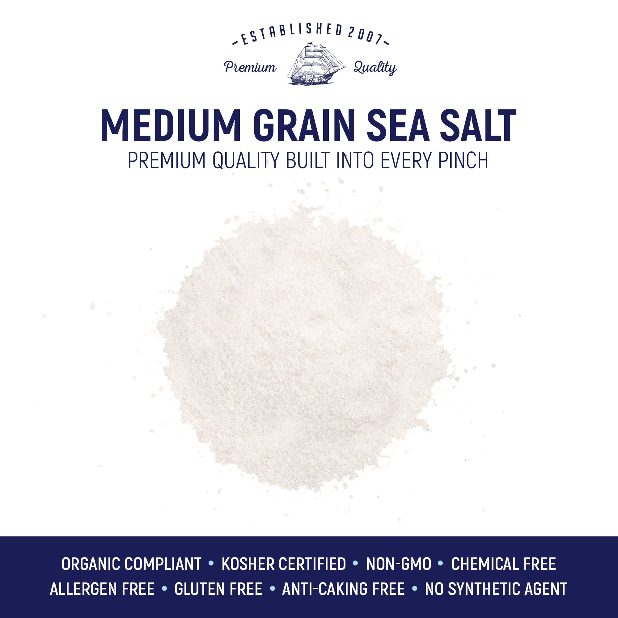 Natural Sea Salt Medium Grain, Gluten-Free Bulk Sea Salt for Commercial Use, No Artificial Additives, 40 LBS Bag in a Box