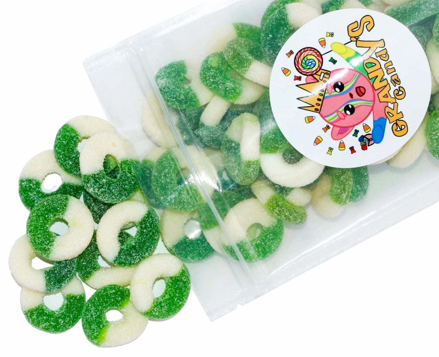Grandys Candys Green Apple Gummi Rings- Soft, Chewy, Sugar Dusted- Bulk Candy (2 Pound)