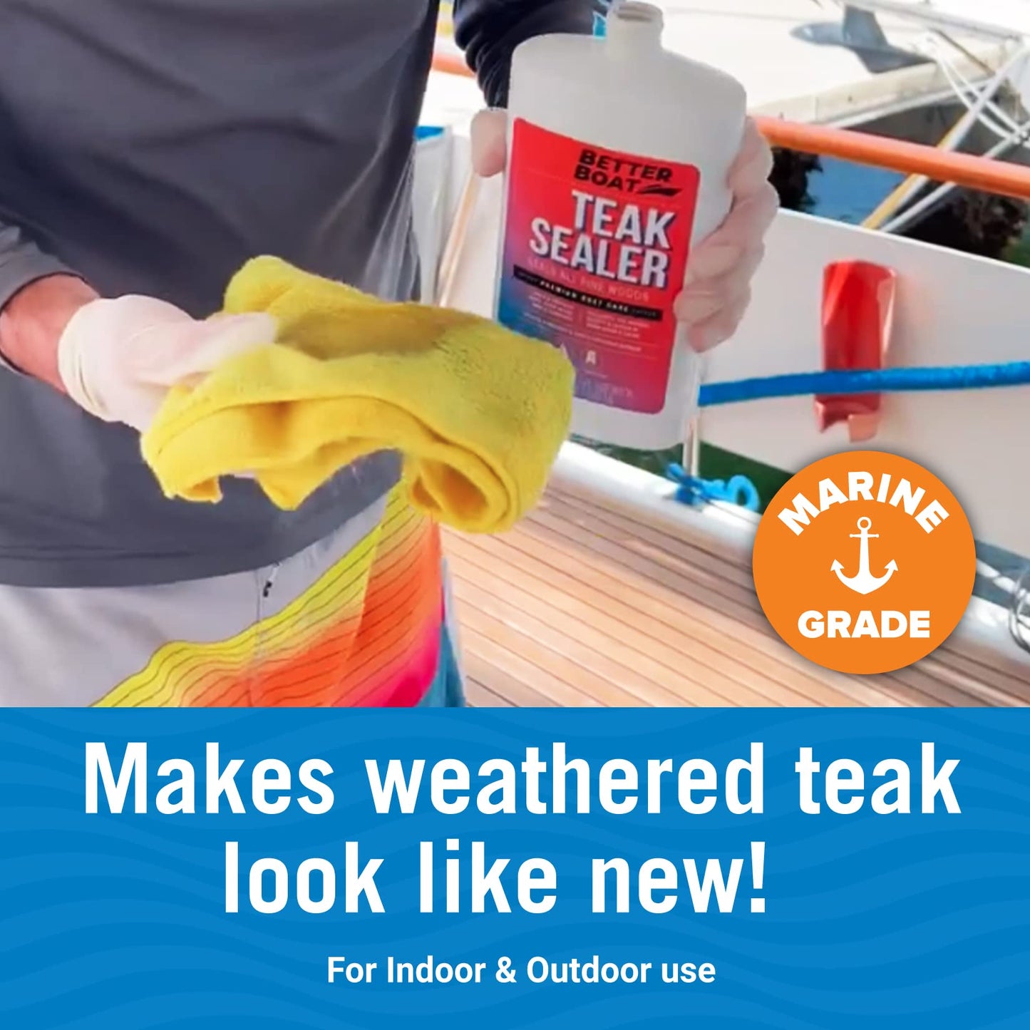 Better Boat Teak Cleaner and Sealer Kit, Includes Brightener, for Wood Restoration, Outdoor Furniture, Boats, Indoor Furniture, Shower Stools, Cleans