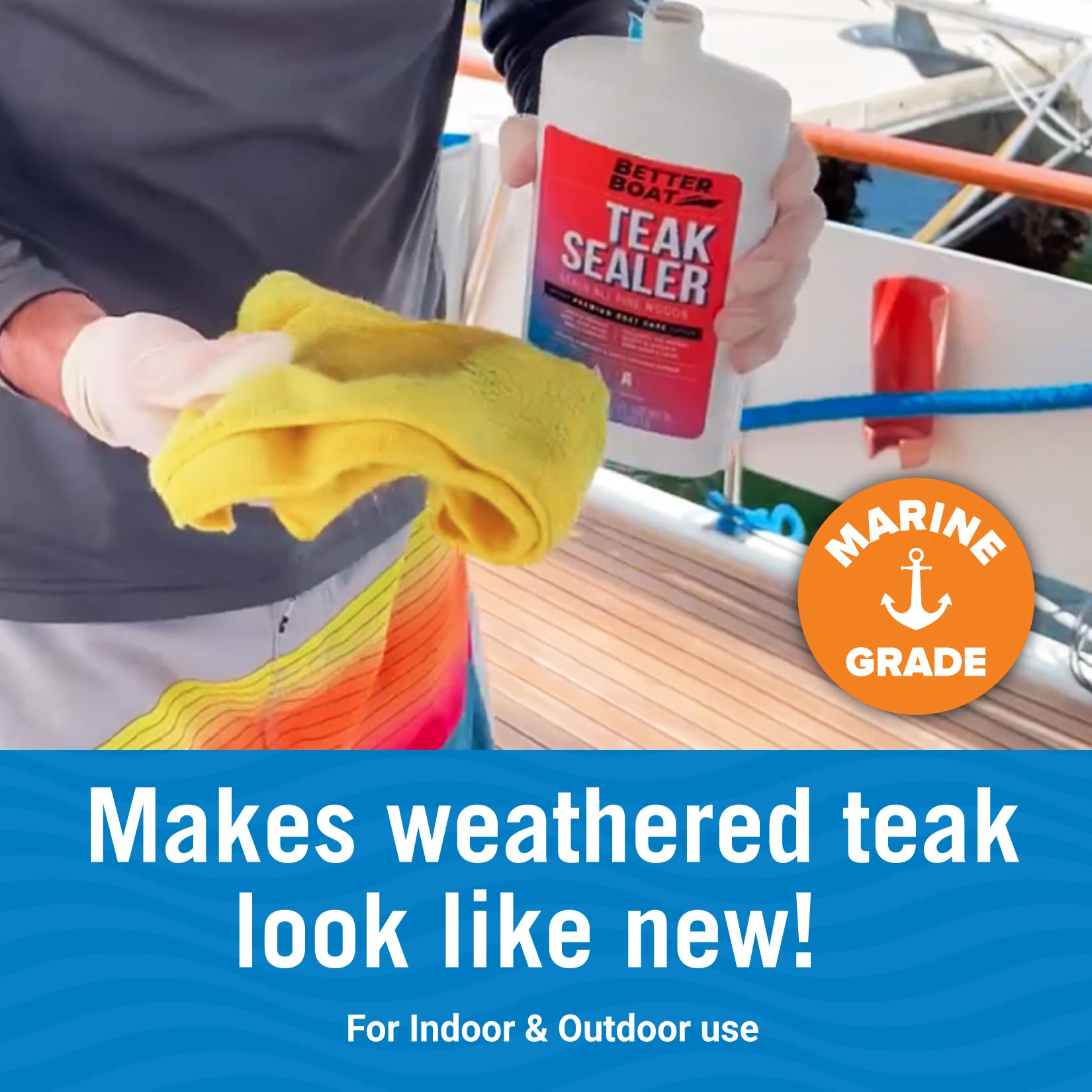 Better Boat Teak Cleaner and Sealer Kit, Includes Brightener, for Wood Restoration, Outdoor Furniture, Boats, Indoor Furniture, Shower Stools, Cleans