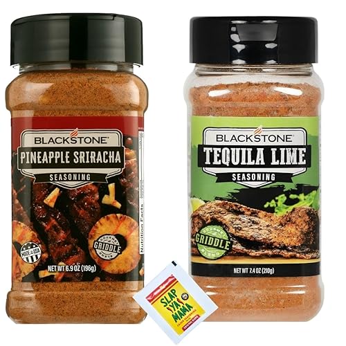 Blackstone Seasoning Set, Pineapple Sriracha 6.9 oz and Tequila Lime 7.4 oz with Slap Ya Mama Original Blend Gift Packet, Gluten-free