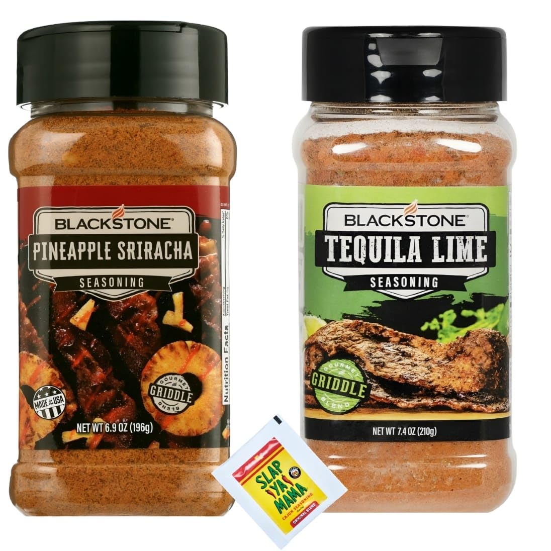 Blackstone Seasoning Set, Pineapple Sriracha 6.9 oz and Tequila Lime 7.4 oz with Slap Ya Mama Original Blend Gift Packet, Gluten-free