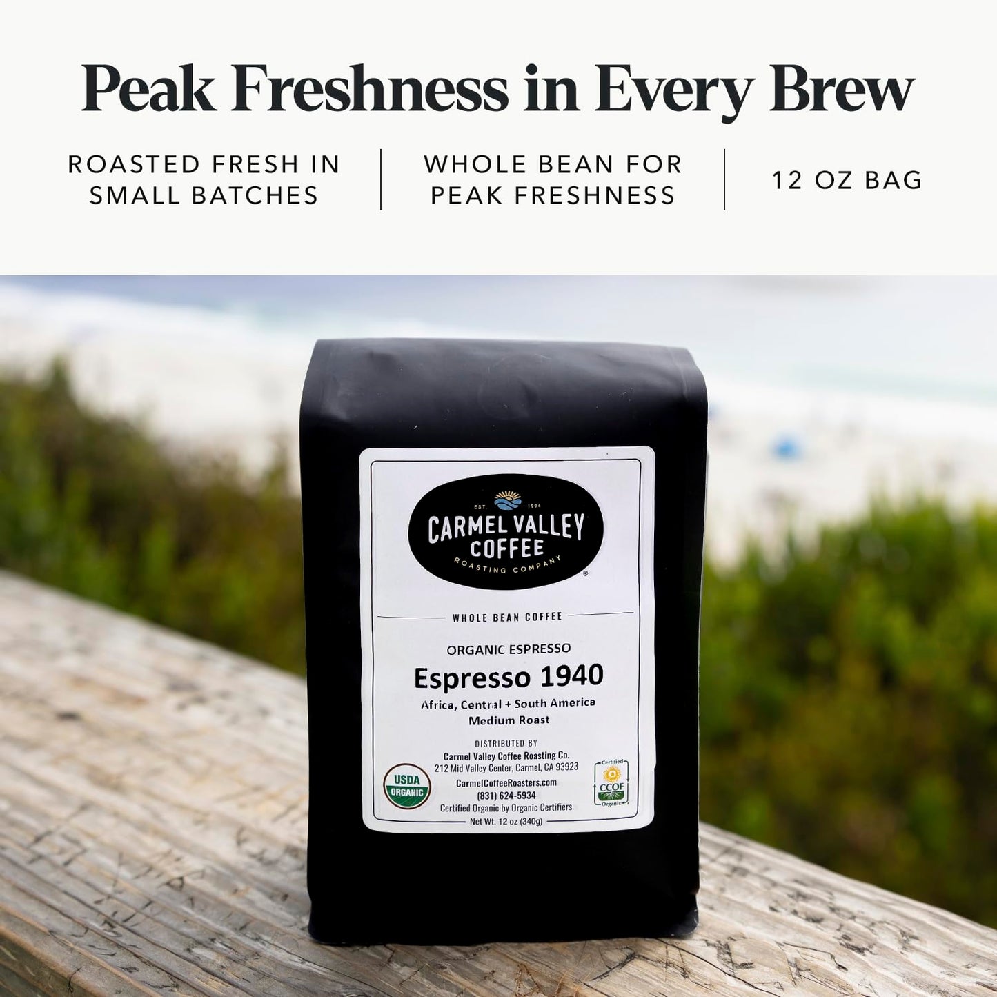 Carmel Valley Coffee Roasting Espresso 1940 - Organic Medium Roast, Africa, Central & South America - Notes of Dried Berries, Toasted Nuts & Baker’s