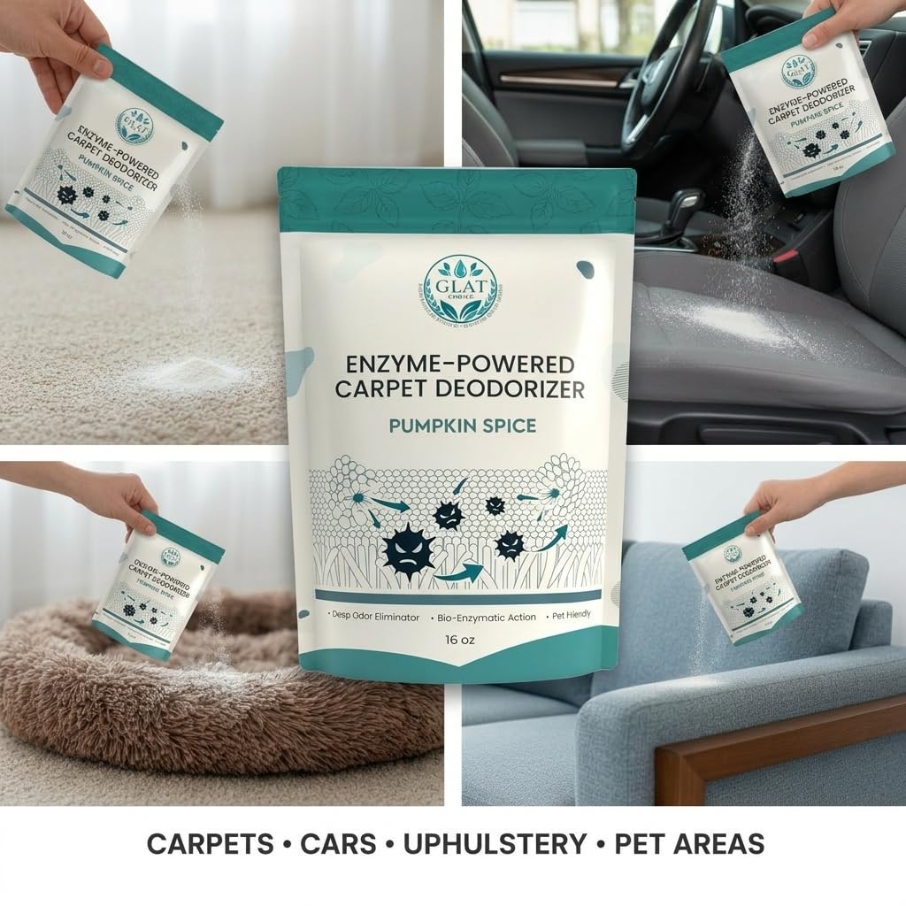 GLAT Group Enzyme-Powered Carpet Deodorizer (Powder) - Pumpkin Spice Scent | Natural Pet Odor Eliminator | Bio-Enzymatic Formula, Premium Performance