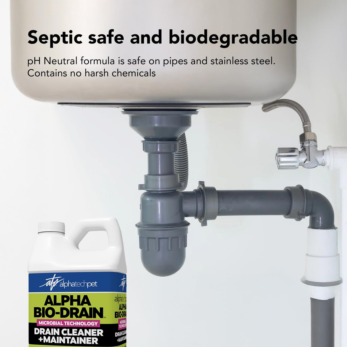 ALPHA BIO-DRAIN - Enzyme-Based Maintenance to Help Prevent Clogs and Reduce Odors from Pet Waste, Grease, Hair in Drains and Septic Systems - ½ Gallon