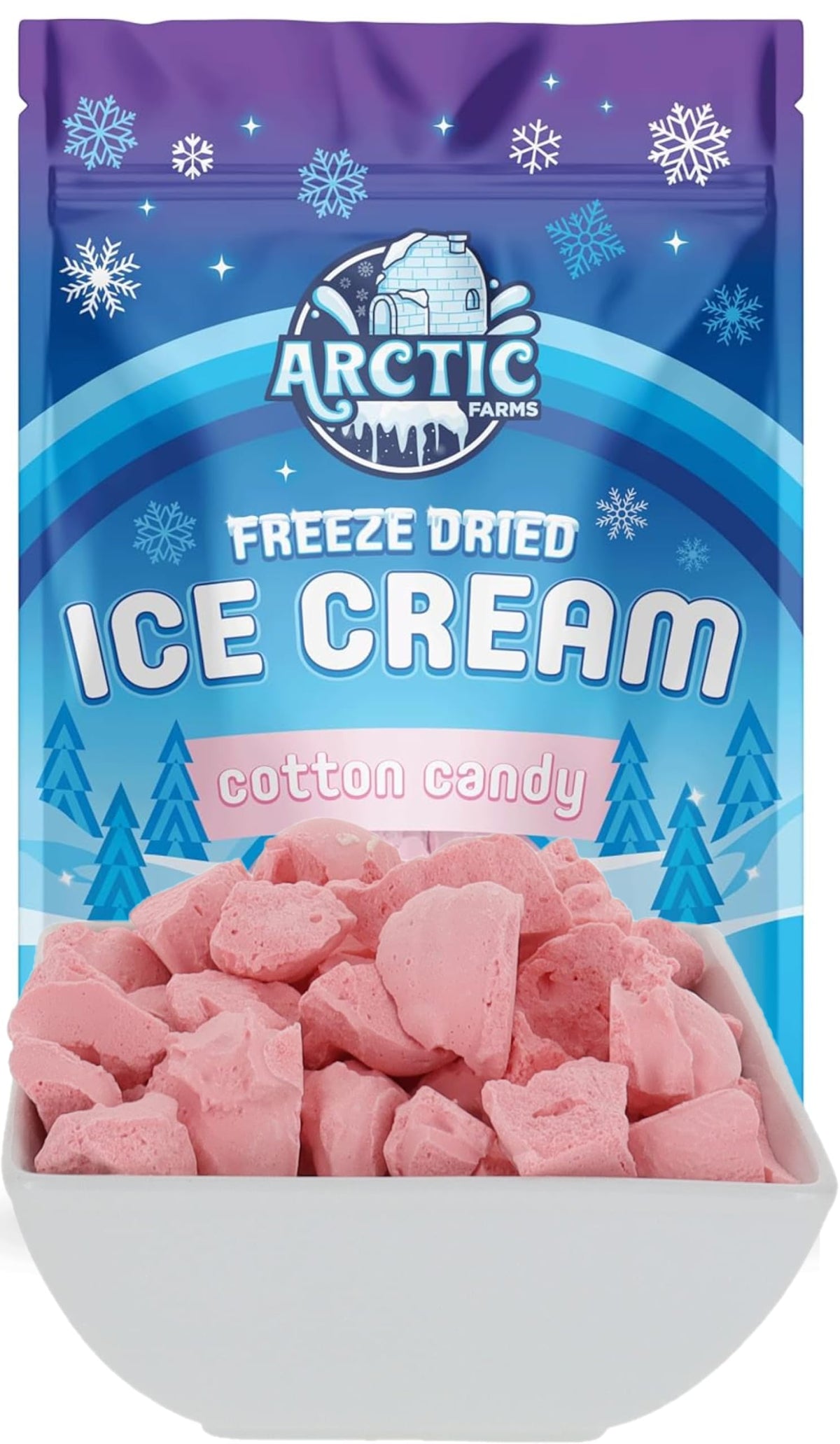 Arctic Farms Freeze Dried Ice Cream Bits Bagged and Boxed - Does Not Melt (Cotton Candy Pink)