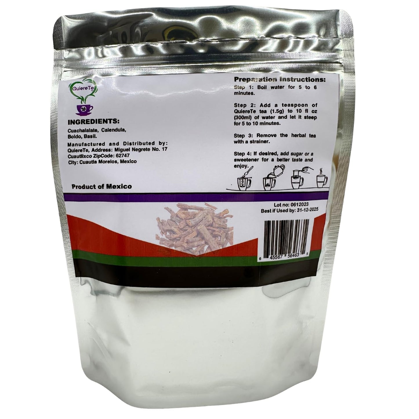 Cuachalalate, Calendula, Marigold Tea, Boldo, Basil,Herbal Mix,Quiere Te, 5.3 oz (150 grams), 1 Pack,Resealable Bag, Loose Leaf Tea,Product From