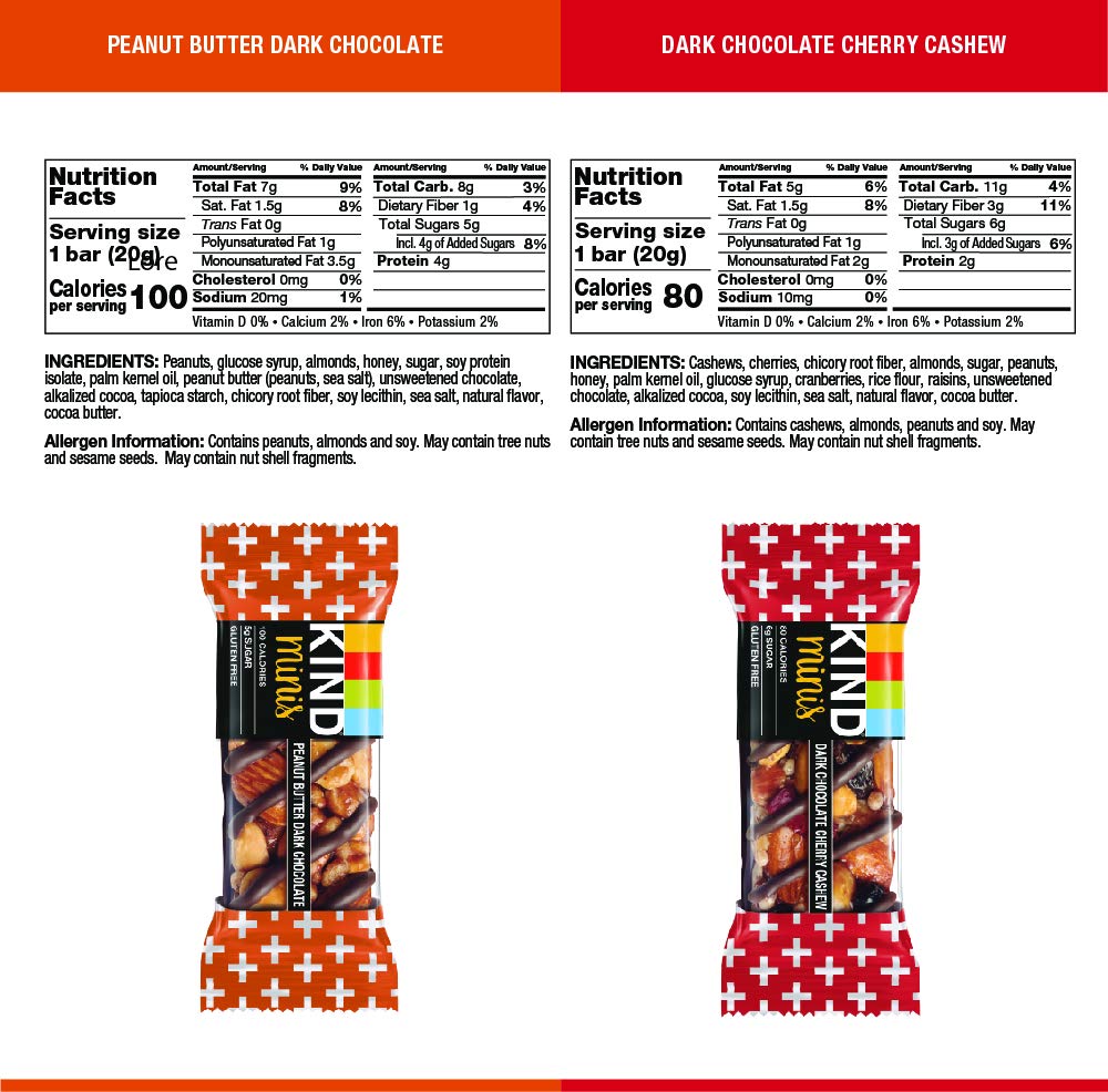 KIND Bar Mini's, Peanut Butter Dark Chocolate/Cherry Cashew, Gluten Free, Low Sugar, 10 Count (Pack of 8)