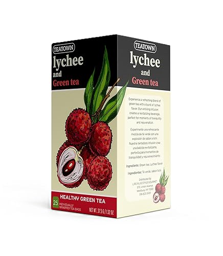 Premium Lychee Green Tea 25 Individually Wrapped Teabags - Single Origin Ceylon Antioxidant Rich Herbal Bags Full Bodied Aromatic Fruit Flavor Keto