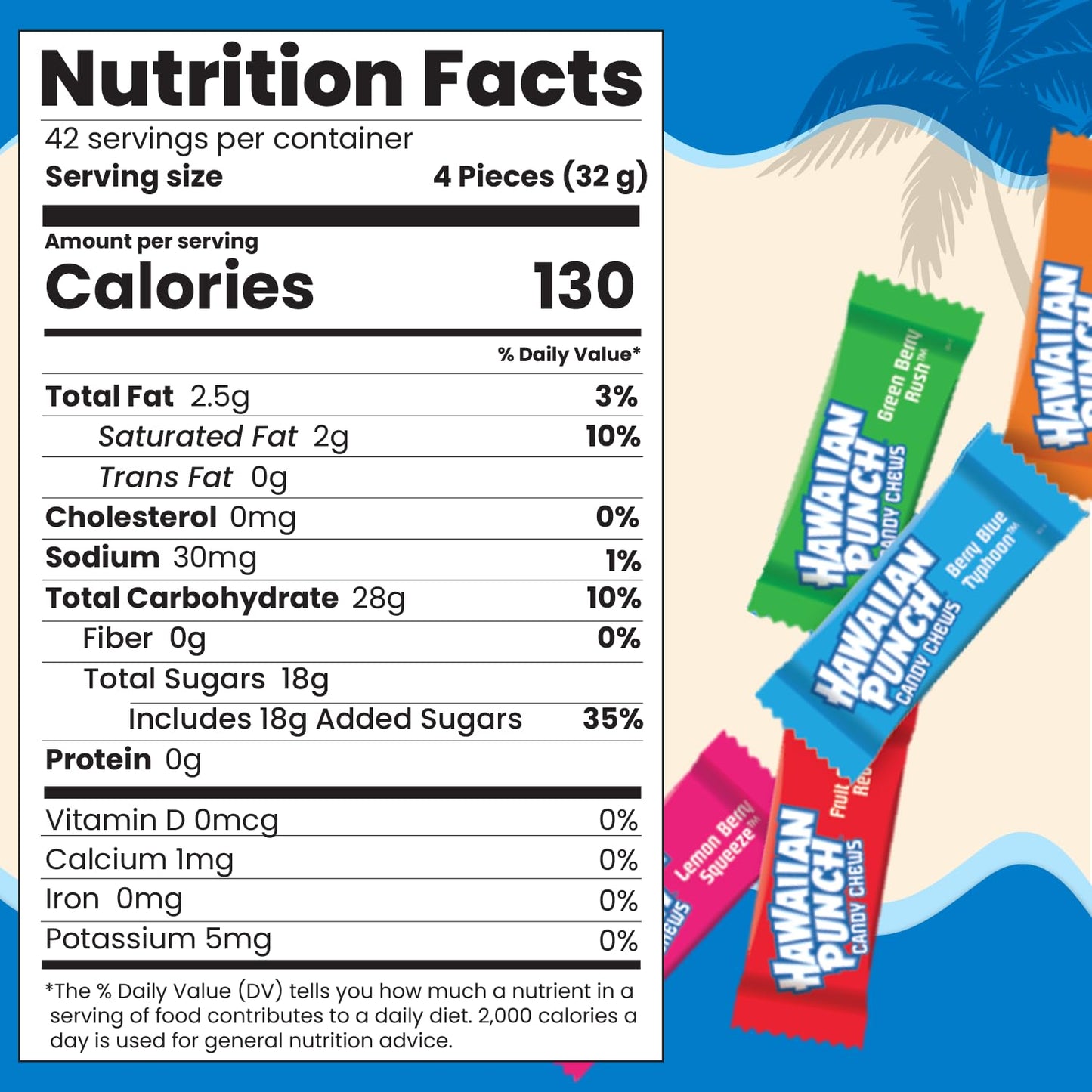 Adams & Brooks Hawaiian Punch Candy Chews (Lemon Berry Squeeze, Fruit Juicy Red, Blue Typhoon, Green Berry Rush, & Orange Ocean), Big Bag (25 oz)