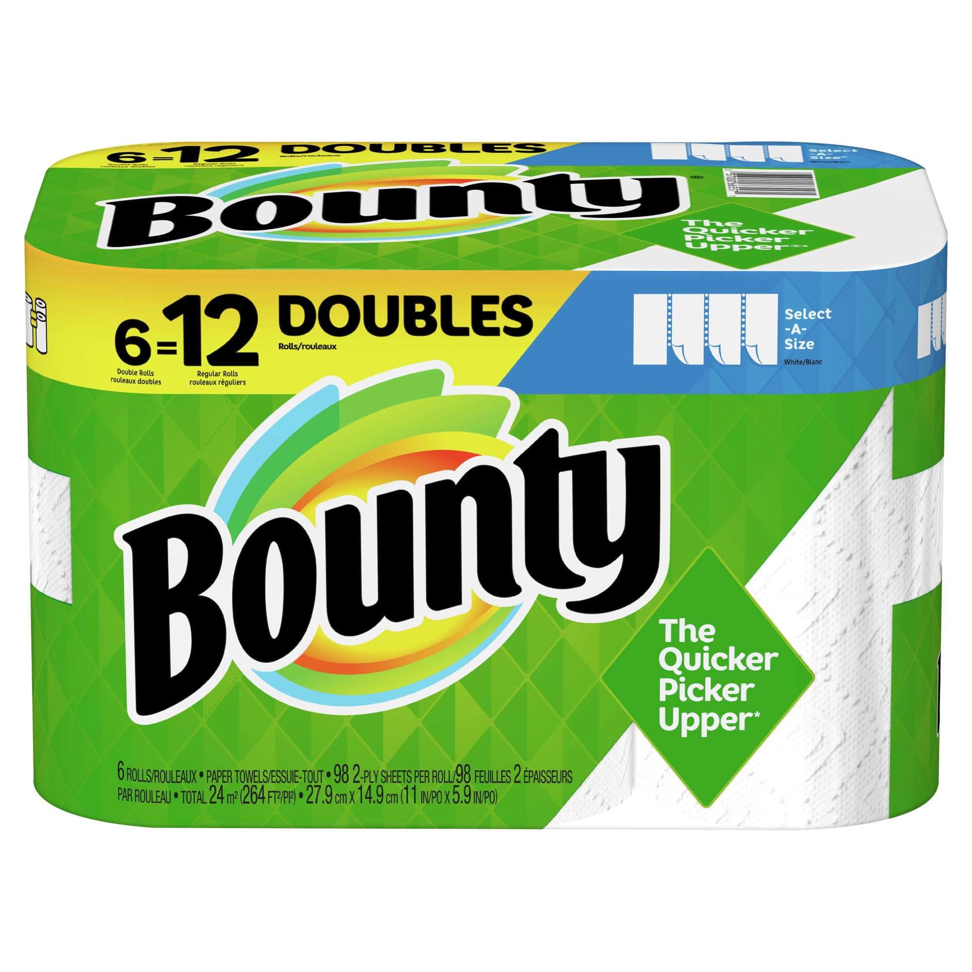 Bounty Select-A-Size Paper Towels, White, Big Rolls, 6 Count of 74 Sheets Per Roll, 6 Count (Pack of 1)