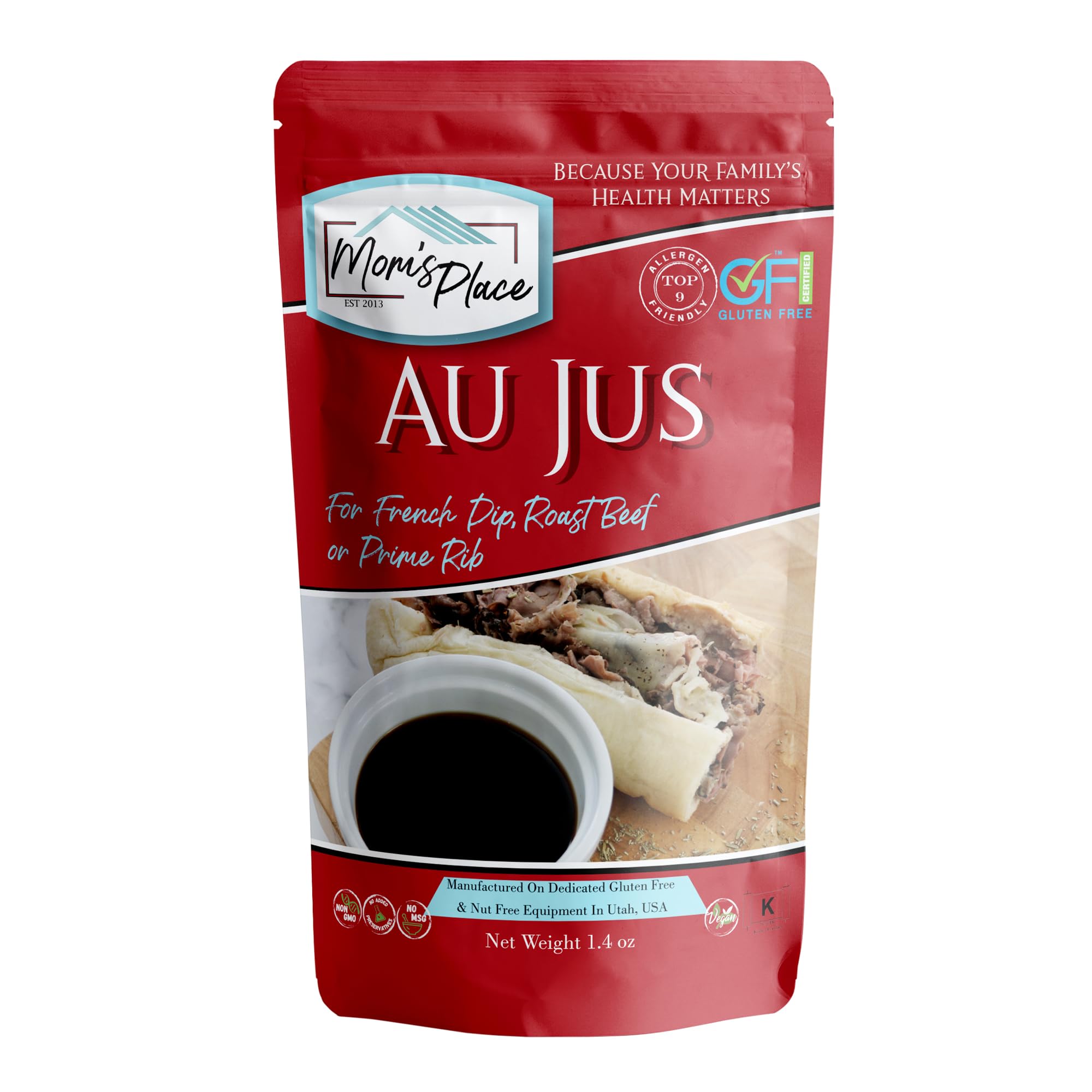 Mom’s Place Gluten-Free Au Jus Mix, Kosher, Vegan & Dairy, Nut & Soy Free, 1.4 oz.