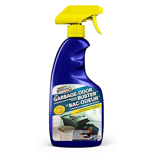 Trash Can Odor Eliminator Spray, weather-resistant formula, 500ml, controls and eliminates garbage bin odors indoors and outdoors, by Surf-Pro