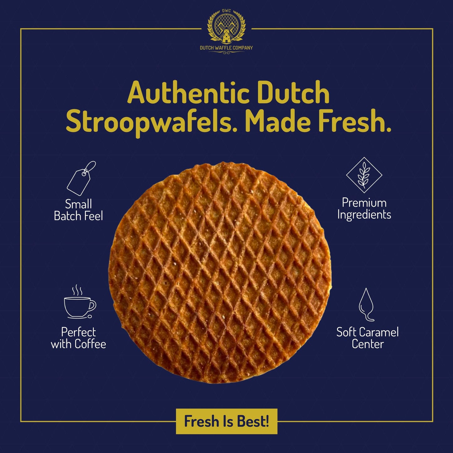 Dutch Waffle Company Stroopwafels, Classic Caramel Filled Dutch Waffle Cookies, 32 Count (4 x 8-Count), Authentic Holland Style
