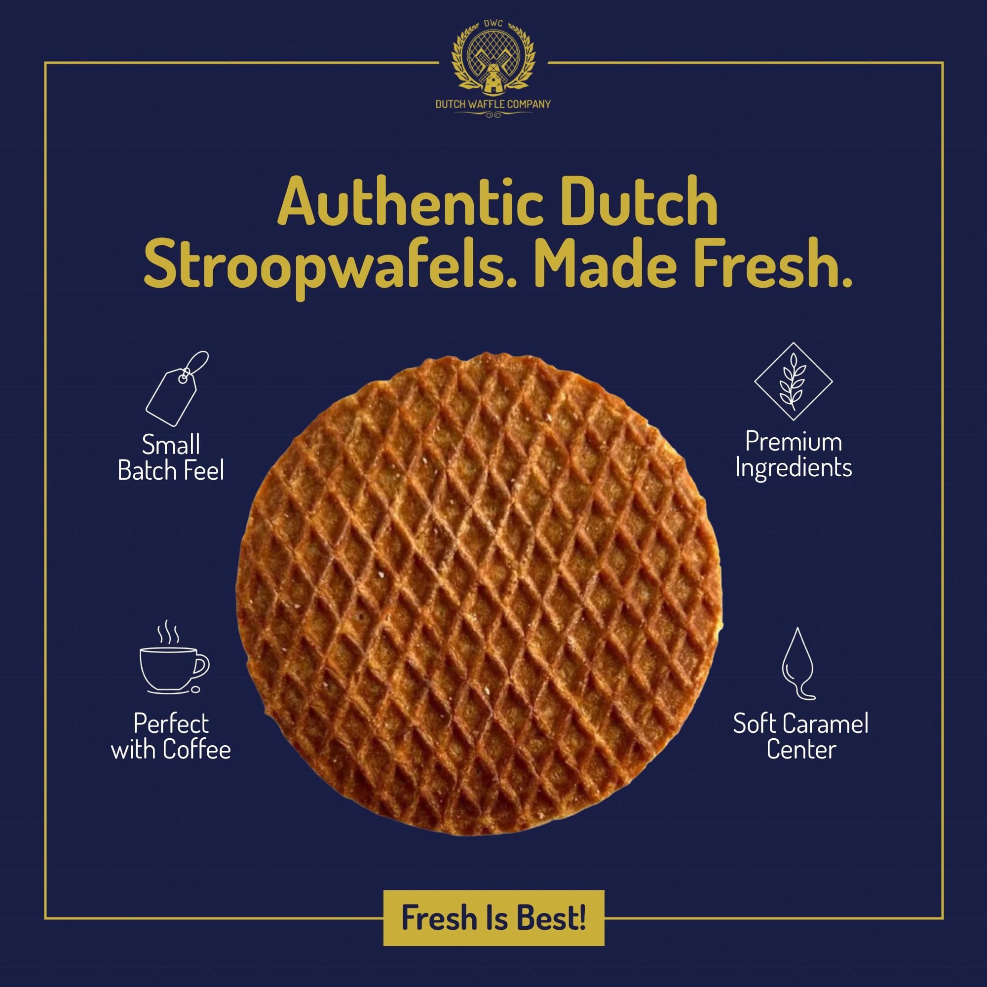Dutch Waffle Company Stroopwafels, Classic Caramel Filled Dutch Waffle Cookies, 8-Count Bag, Authentic Holland Style