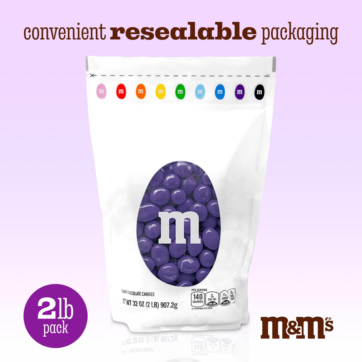 M&M'S Purple Peanut Chocolate Candy, 2 lb Bulk Resealable Bag