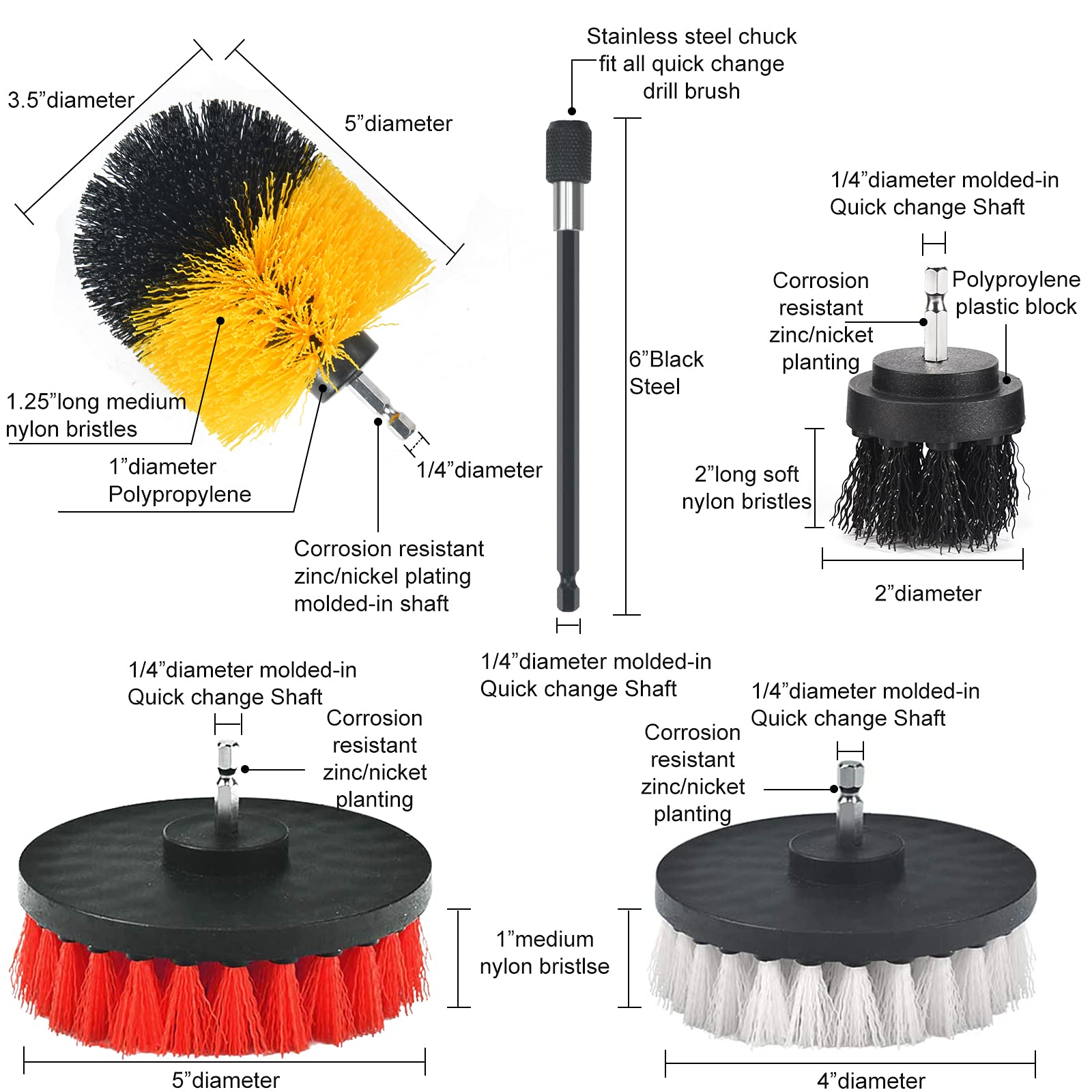 Shieldpro 45 Piece Drill Brush Attachment Set, All Purpose Power Clean Scrubber Brush, Scrub Pads & Sponge with Extend Long Attachment for Bathroom