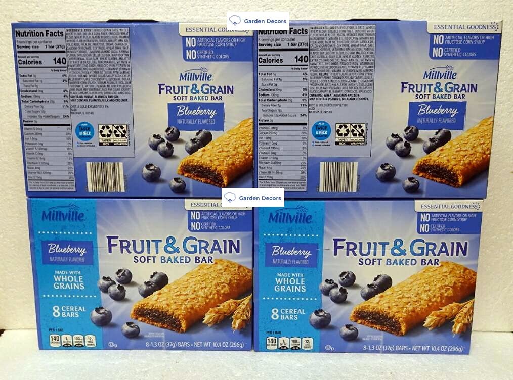 Millville Fruit & Grain Soft Baked Bar Blueberry Naturally Flavored 10.4oz 296g (Four Boxes)