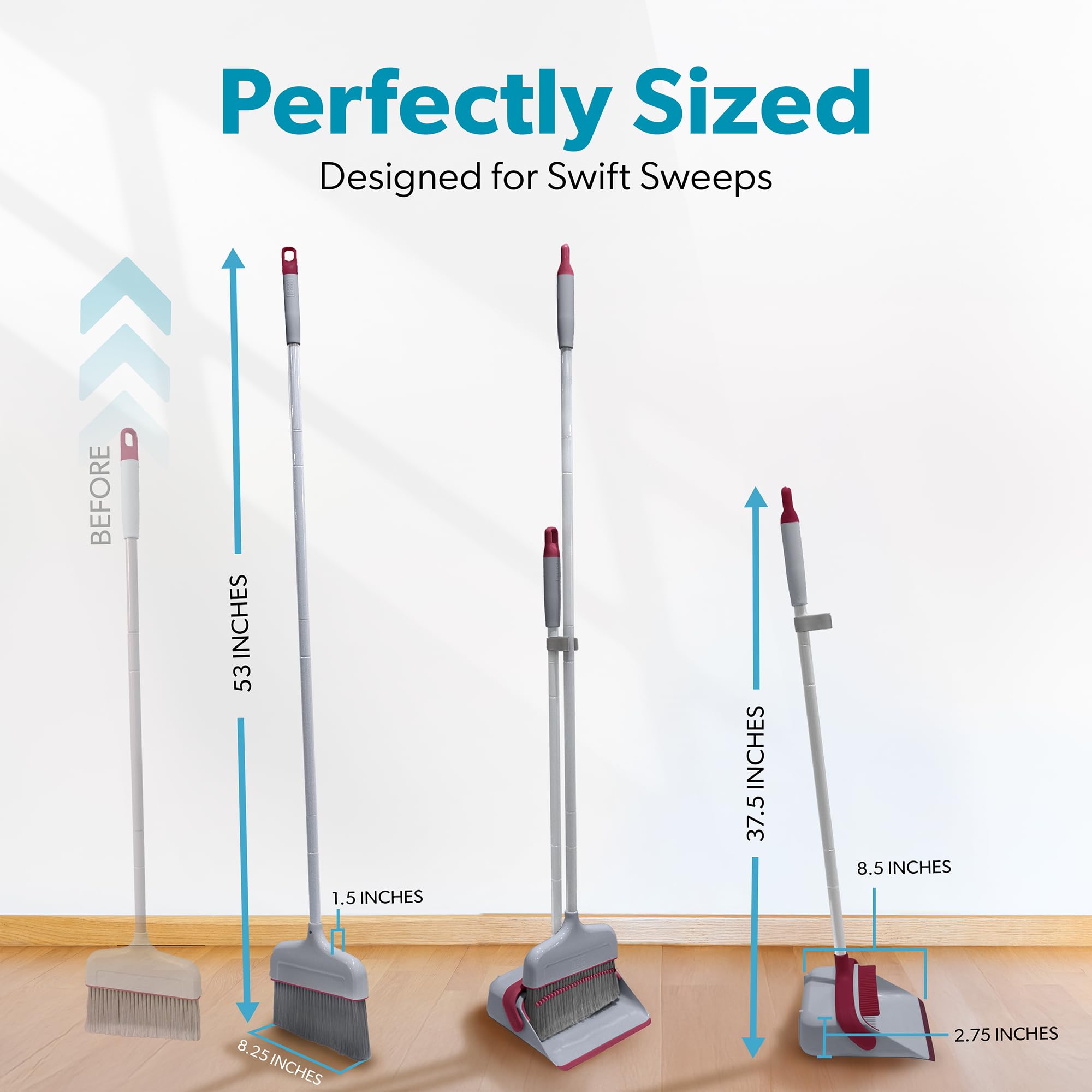 BLACK+DECKER Butler Broom & Dustpan Set - Stand-Up Design - Lightweight, Space-Saving Combo for Kitchen, Living Room, Bathroom, Lobby Floors - Home