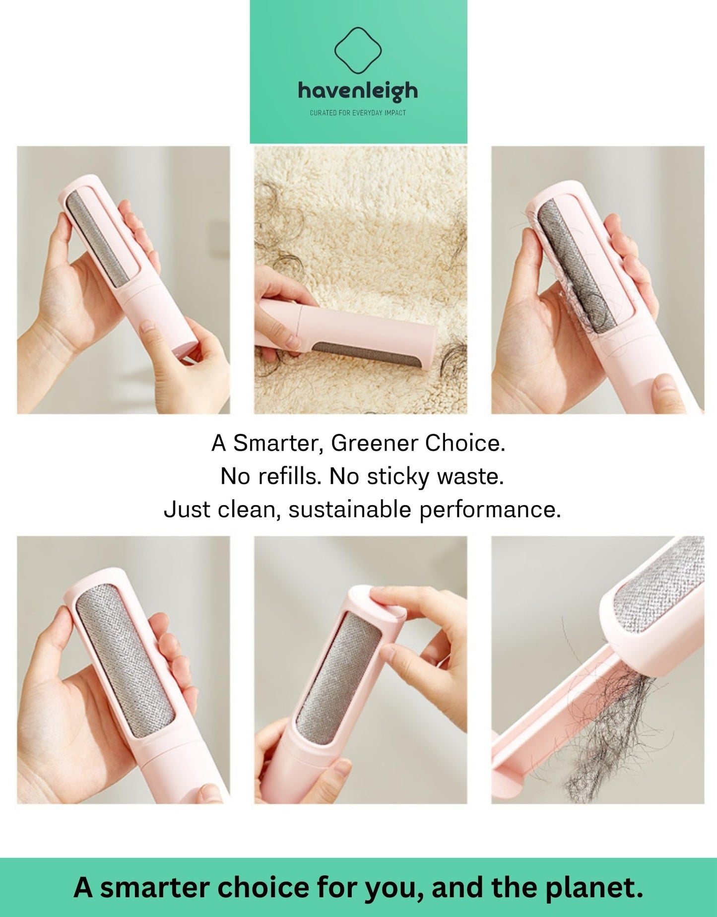 Havenleigh Reusable Lint Brushes for Pet Hair on Clothes & Soft Fabrics, Compact Self-Cleaning Pet Hair Roller, Portable & Travel-Friendly